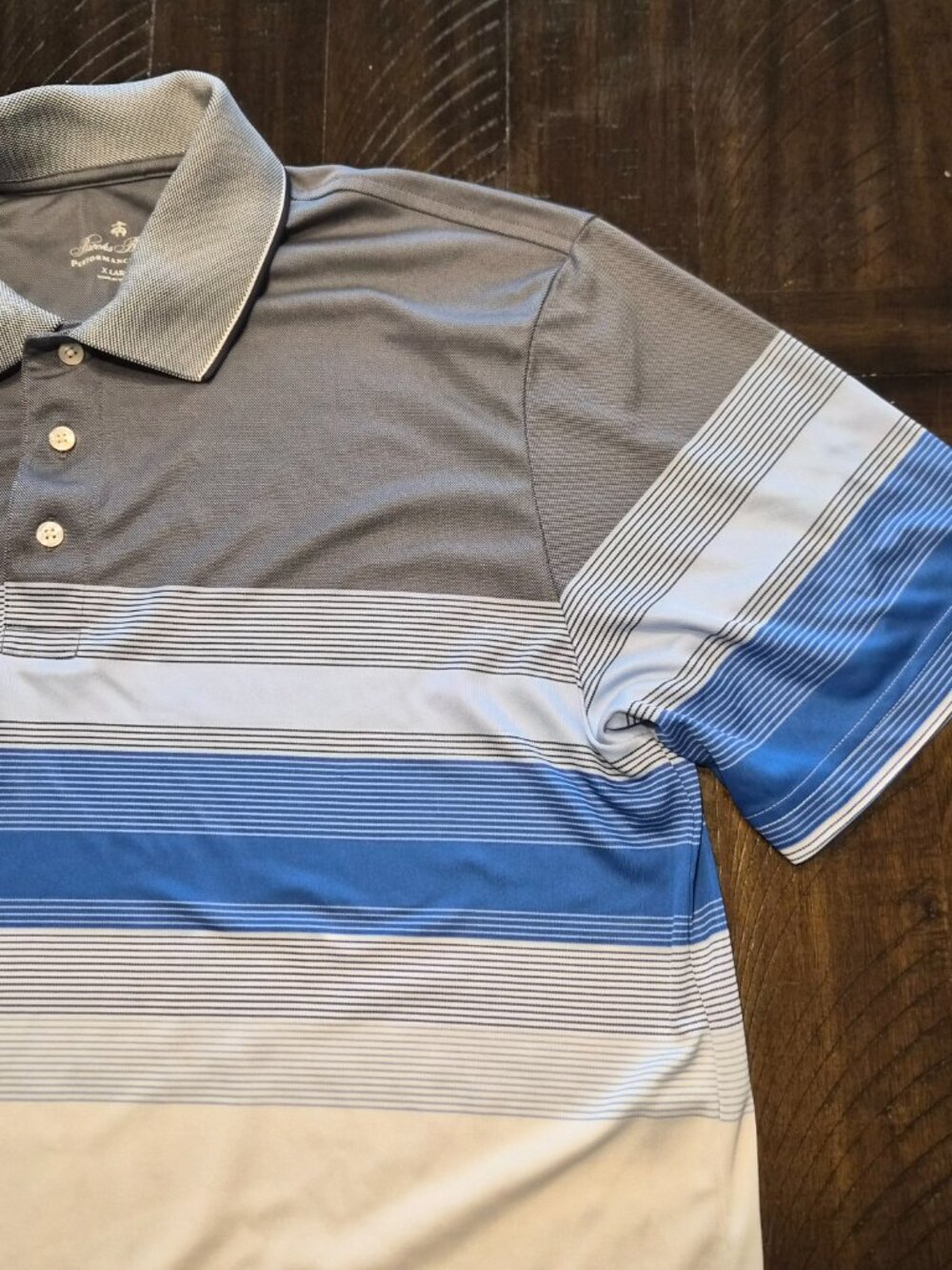 Brooks Brothers Performance Series Premium  Polo Shirt Blue Gray White XL G641